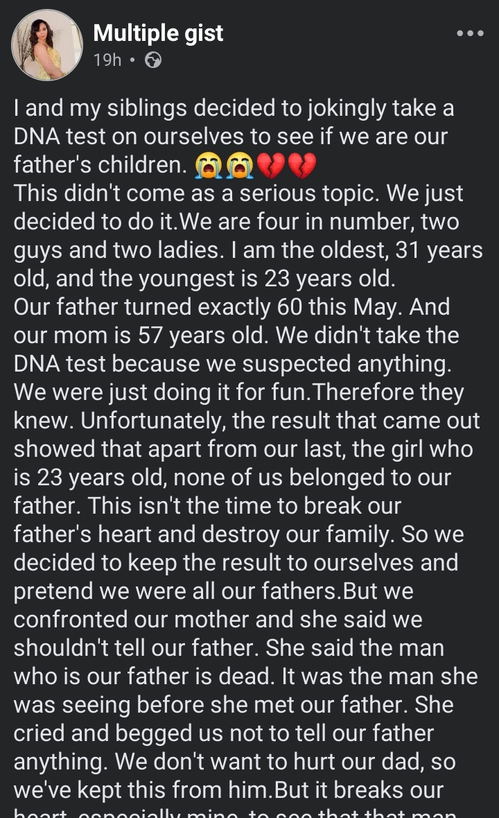 Screenshot of the DNA test result shared by the woman