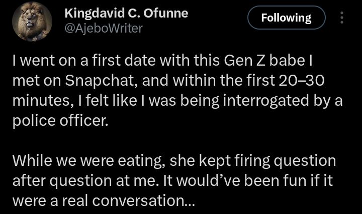 Screenshot of status update