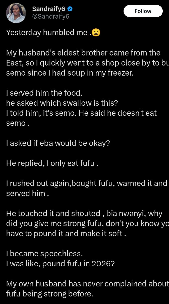 Screenshot of the viral Facebook post about pound fufu 2026