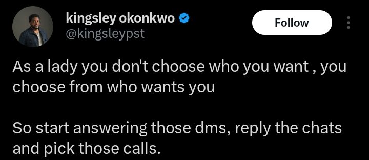 Screenshot of Pastor Kingsley Okonkwo's viral relationship advice post