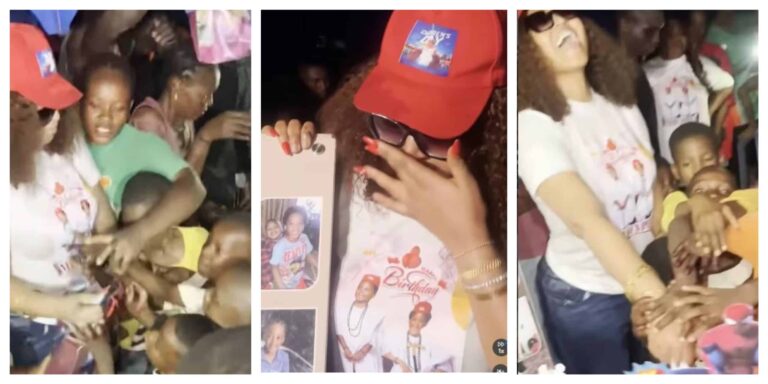 Regina Daniels Tears Up While Celebrating Sons' Birthdays with Underprivileged Children