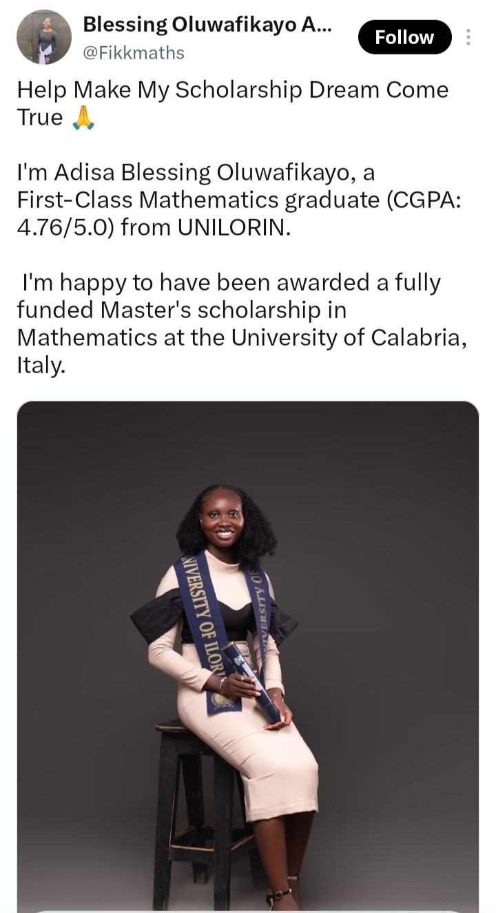 Adisa Blessing Oluwafikayo celebrating her achievement
