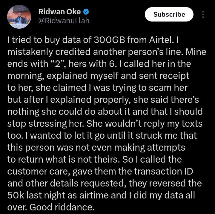 Airtel Refunds ₦50,000 After Mistaken 300GB Data Purchase for Wrong Number