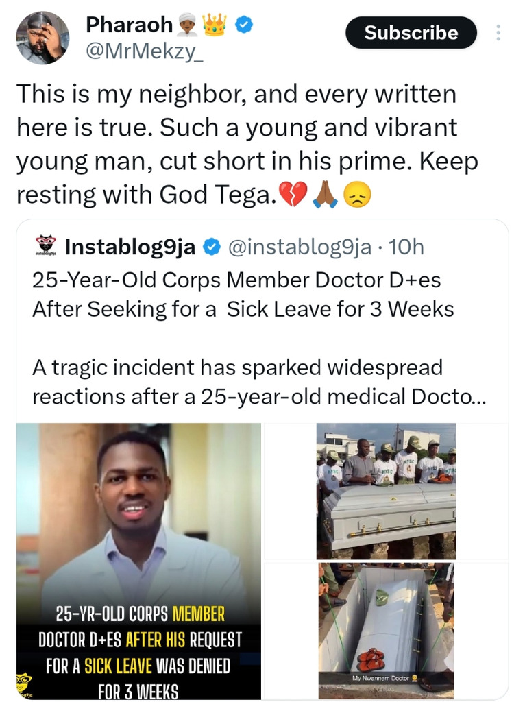 Screenshot of social media post about the doctor's case