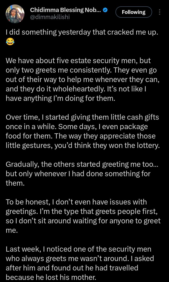 Screenshot of the lady’s social media post about estate security guards’ reaction
