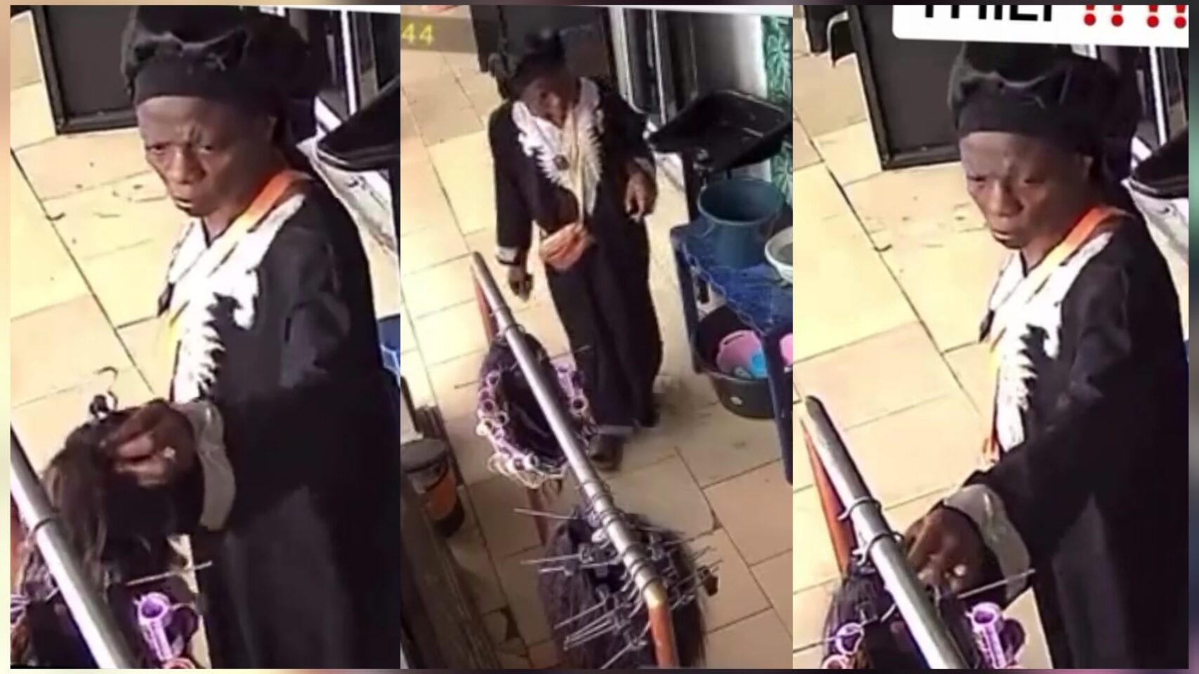 Elderly Woman Caught on Camera Taking Wig from Salon – Viral CCTV Footage
