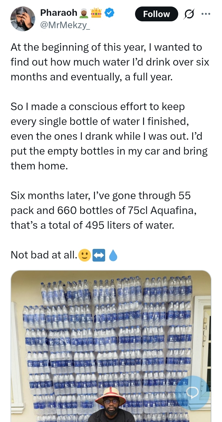 Screenshot of @MrMekzy_ showing his water bottle collection