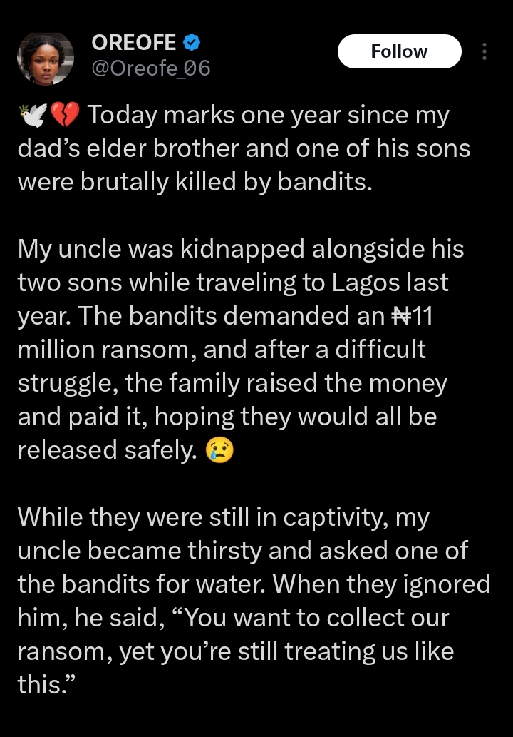 Screenshot showing social media post about the kidnapping incident