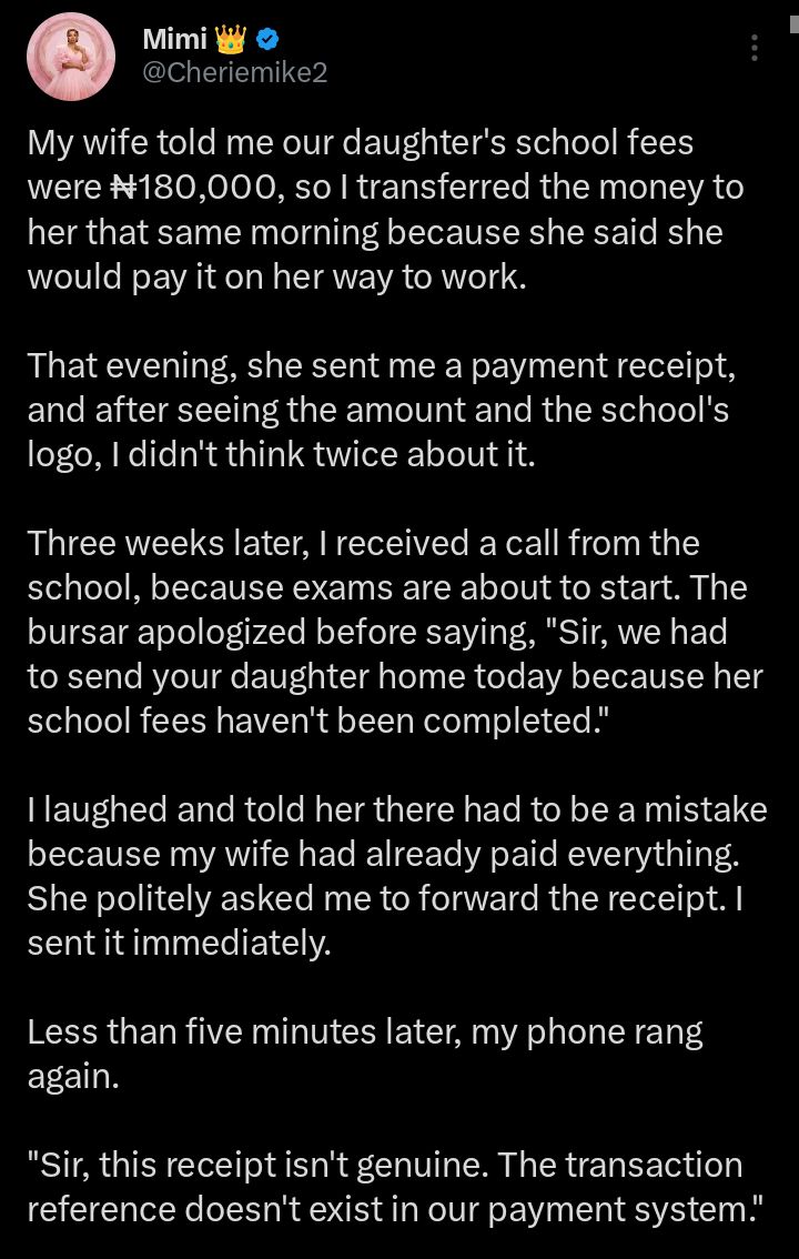 Screenshot related to the school fee dispute
