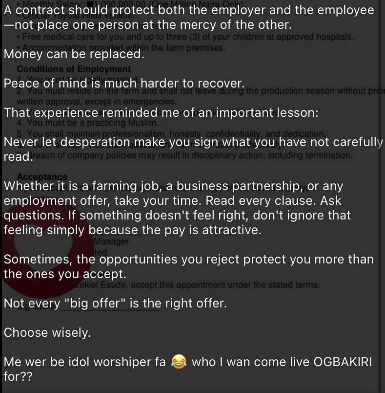 Additional screenshot related to the job offer