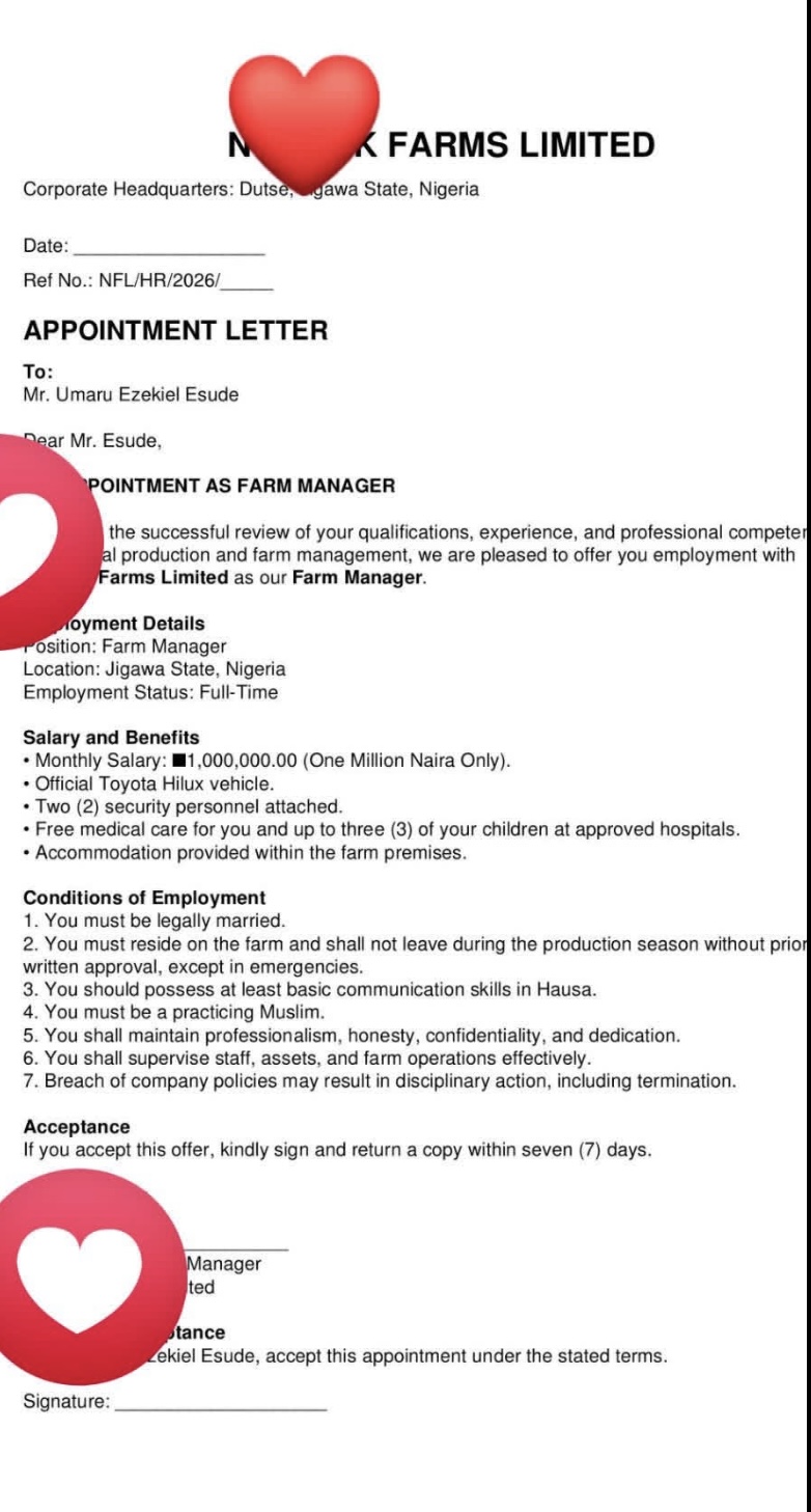 Screenshot of the employment contract