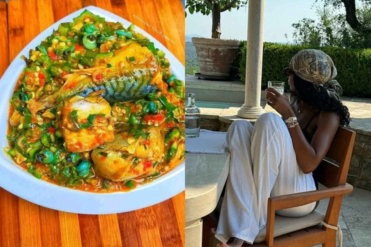 Woman holding okra soup pot