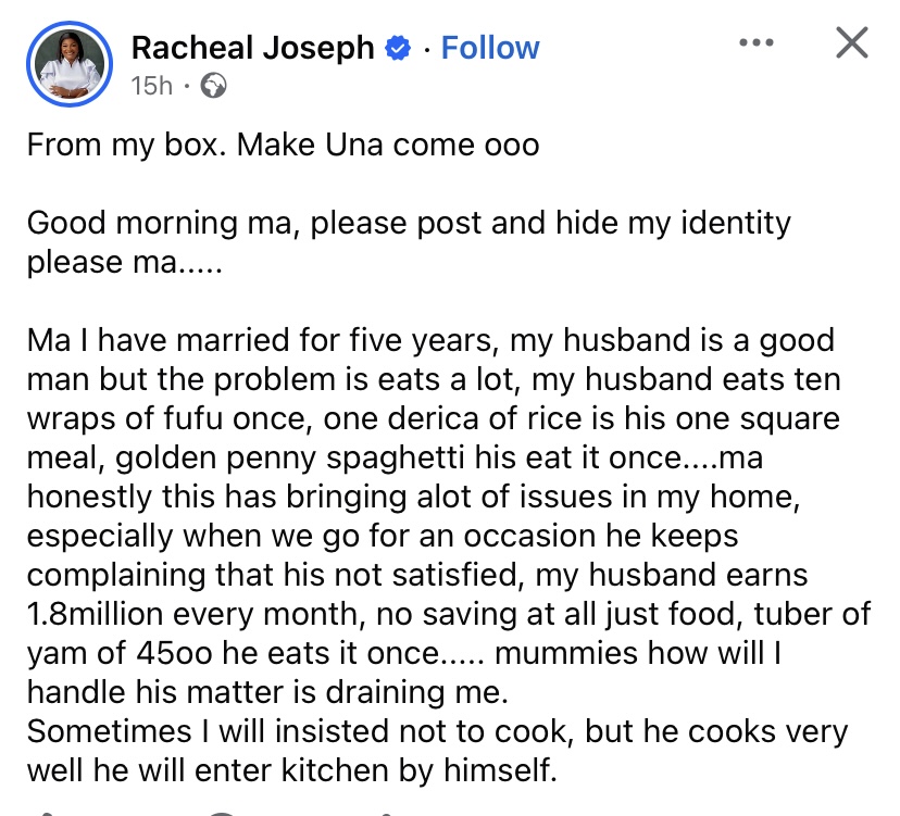 Screenshot showing the husband’s meal portions