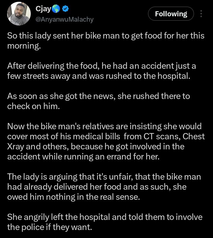Screenshot of social media post about the incident