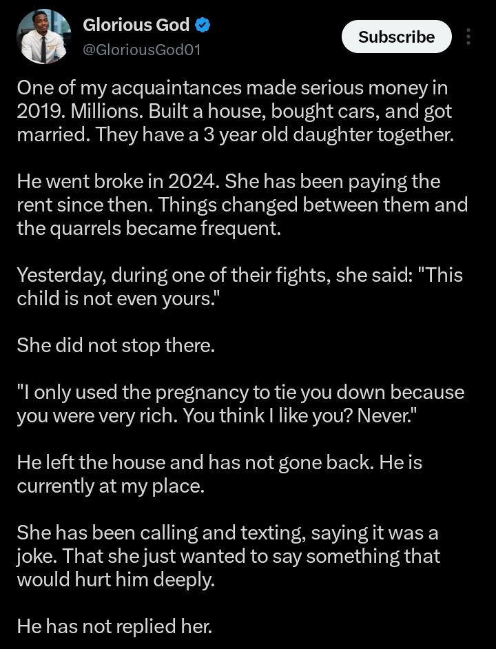 Screenshot of social media post showing the confession