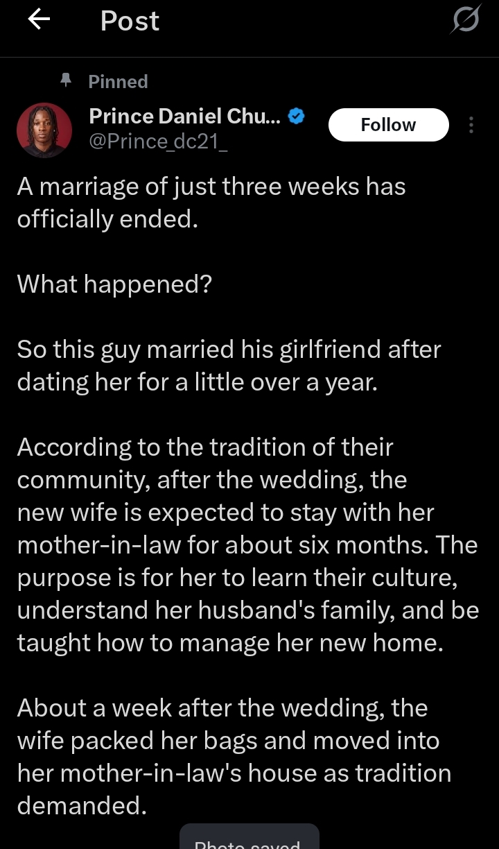 Screenshot showing mother-in-law warning about infidelity
