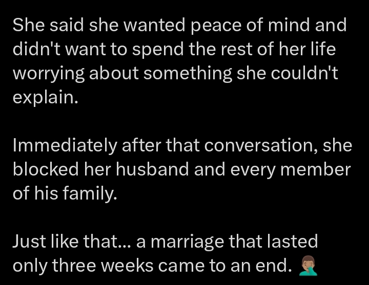 Screenshot showing the wife blocking husband and in-laws