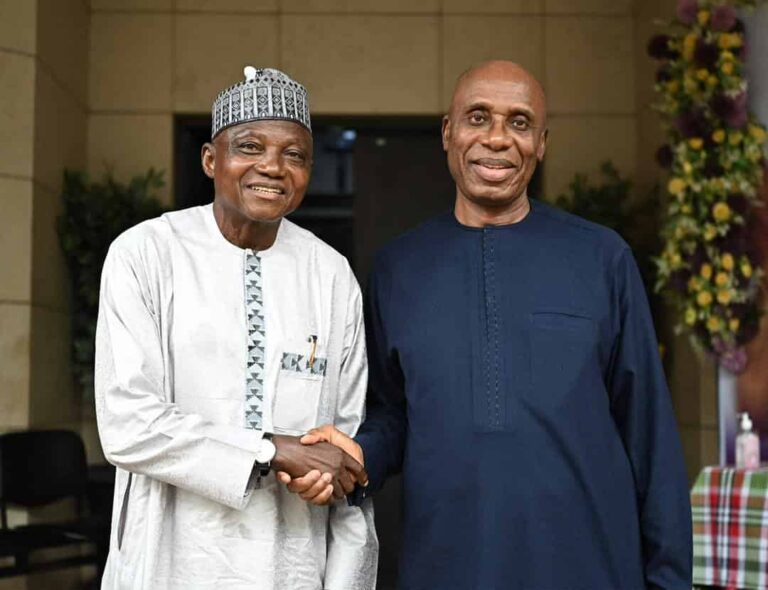 Garba Shehu Pays Condolence Visit to Rotimi Amaechi After Mother's Passing