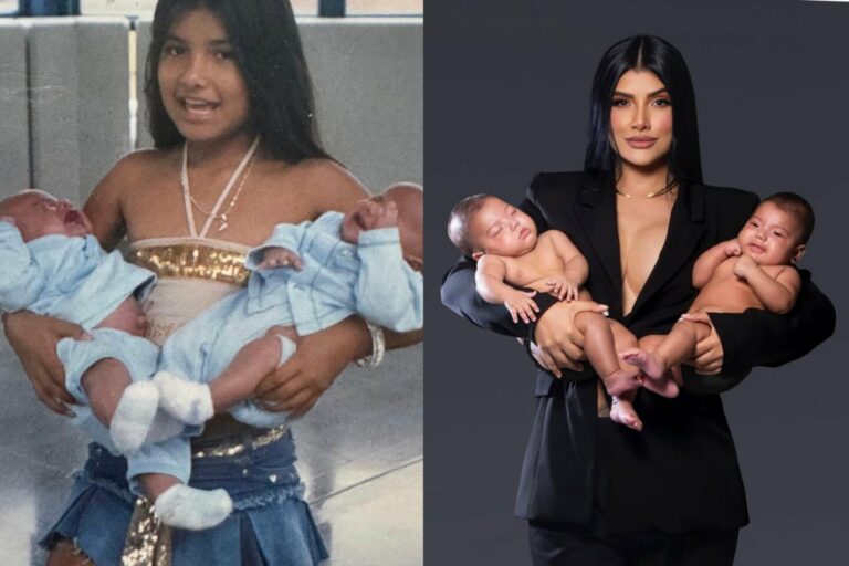 Woman Recreates Childhood Photo Holding Twin Brothers, Now With Her Own Twin Daughters Two Decades Later