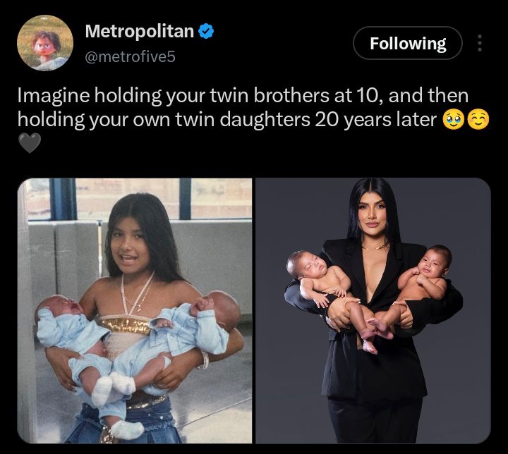 Screenshot of social media post showing the recreated twin photo
