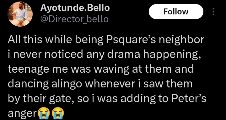 Screenshot of neighbor’s tweet